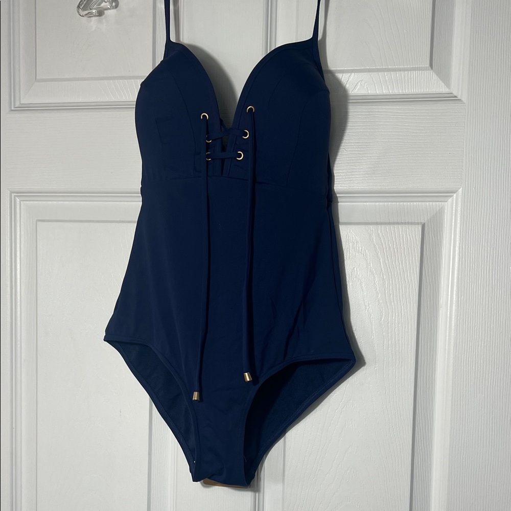 Navy Lace-Up One-Piece Swimsuit
